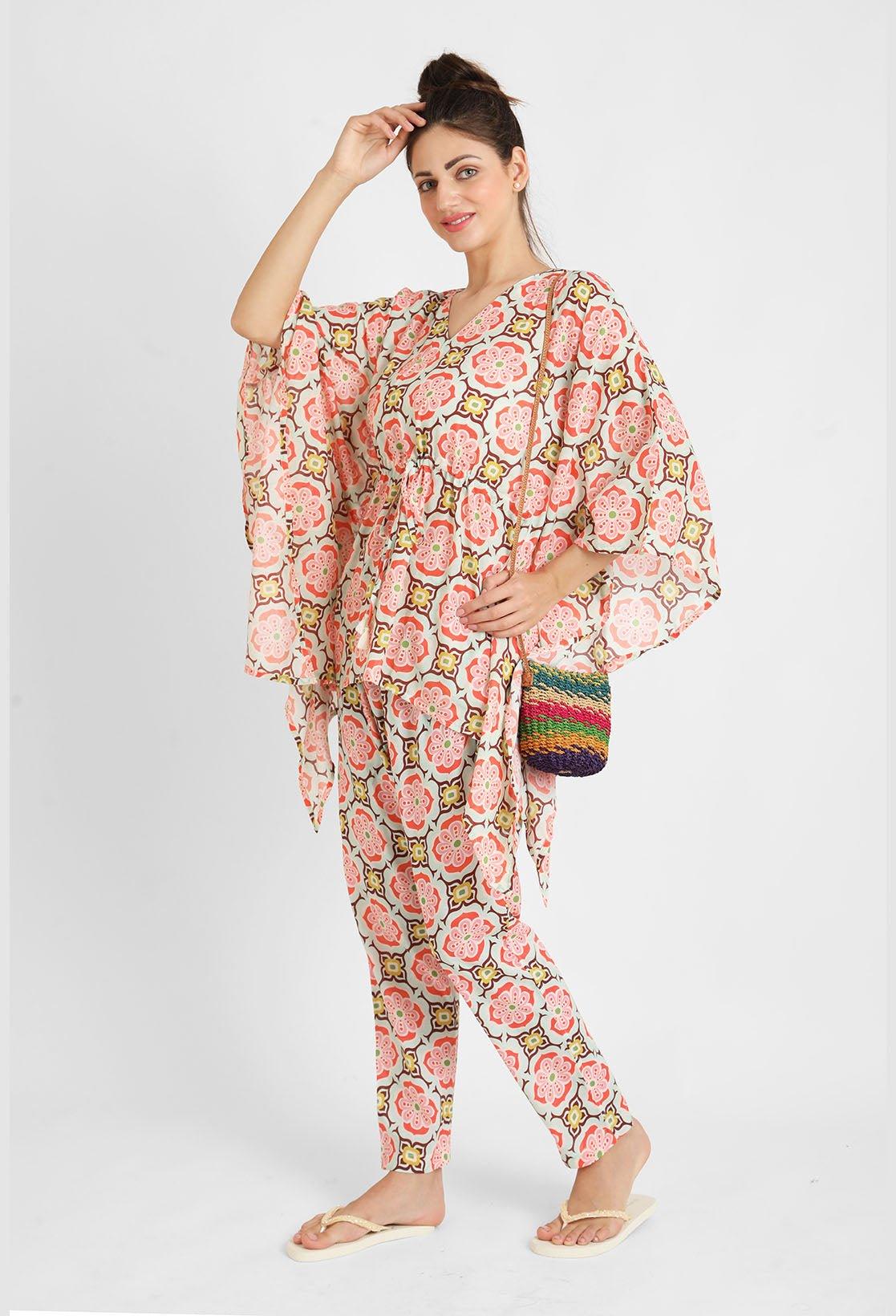 Geometric Print Kaftan Pajama Set