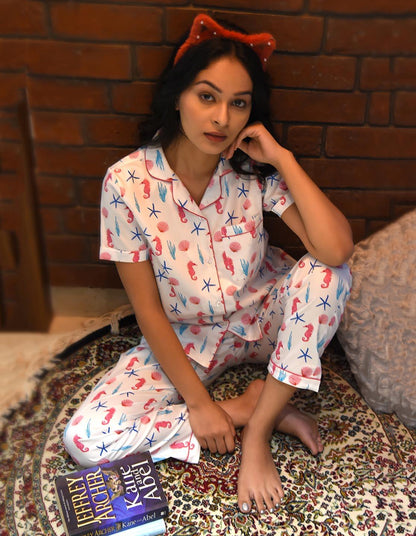 Sea Animal Printed Nightsuit Set for Women