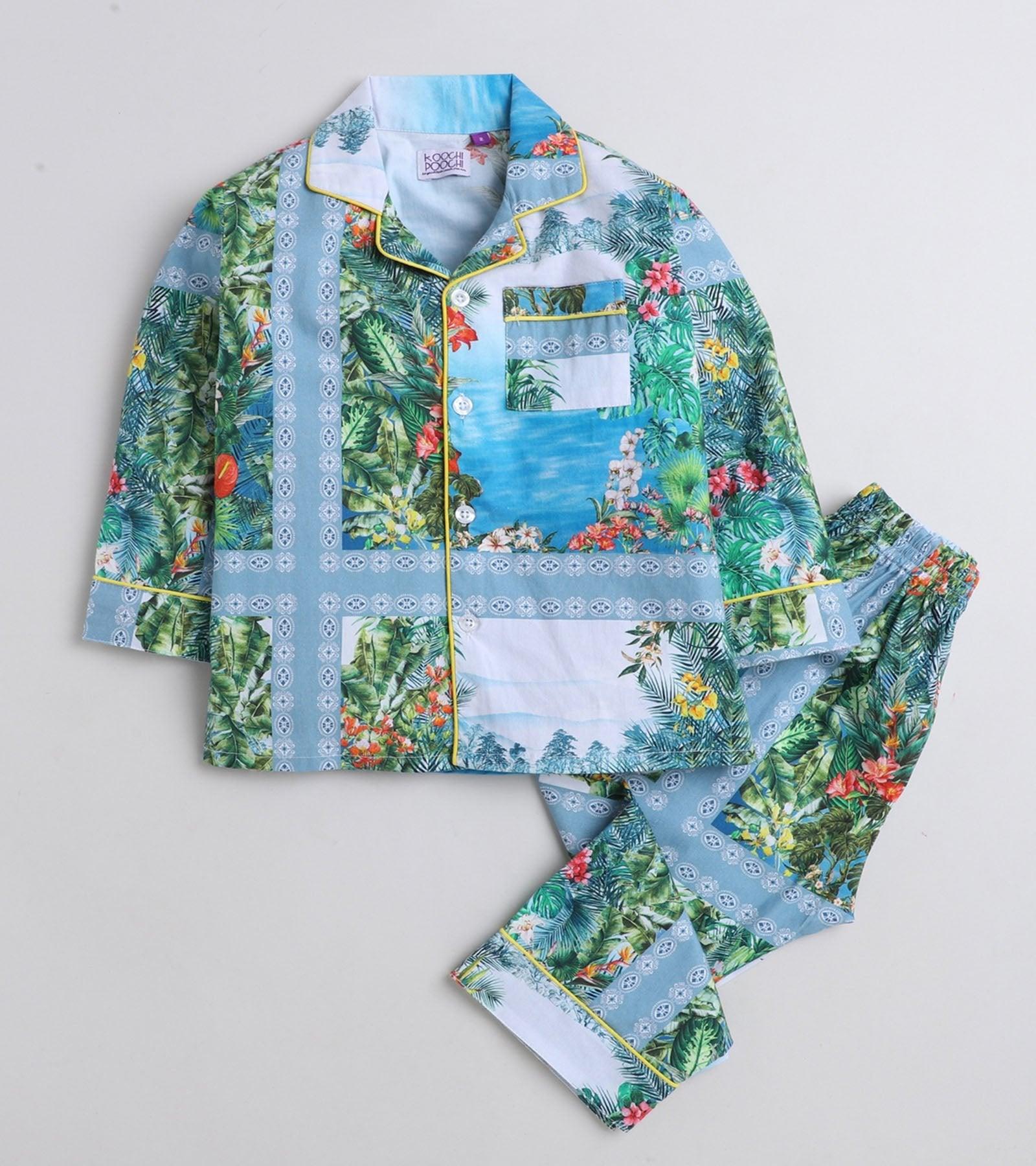 Tropical Border Printed Girls Nightsuit Set - koochi Poochi