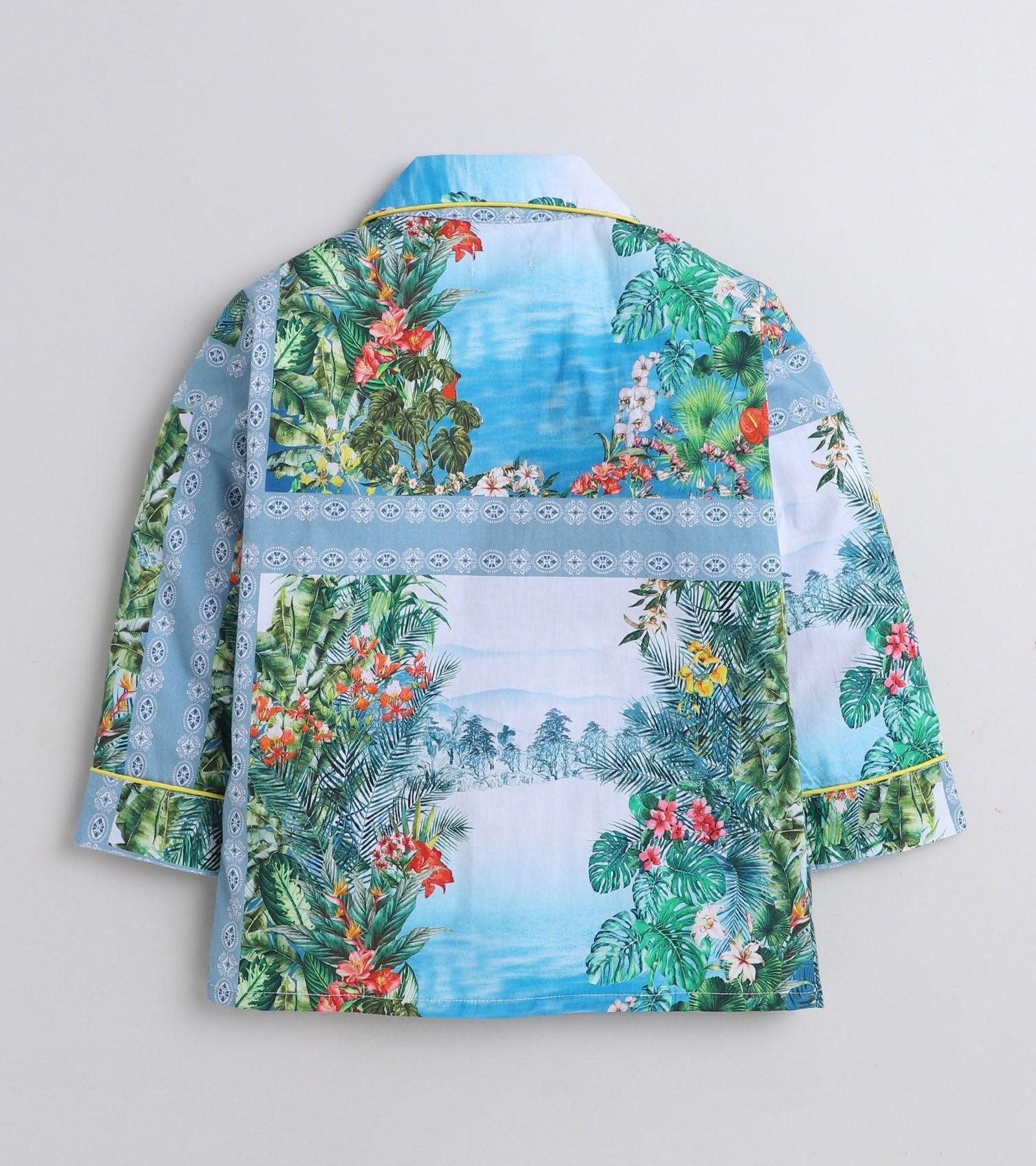 Tropical Border Printed Girls Nightsuit Set - koochi Poochi
