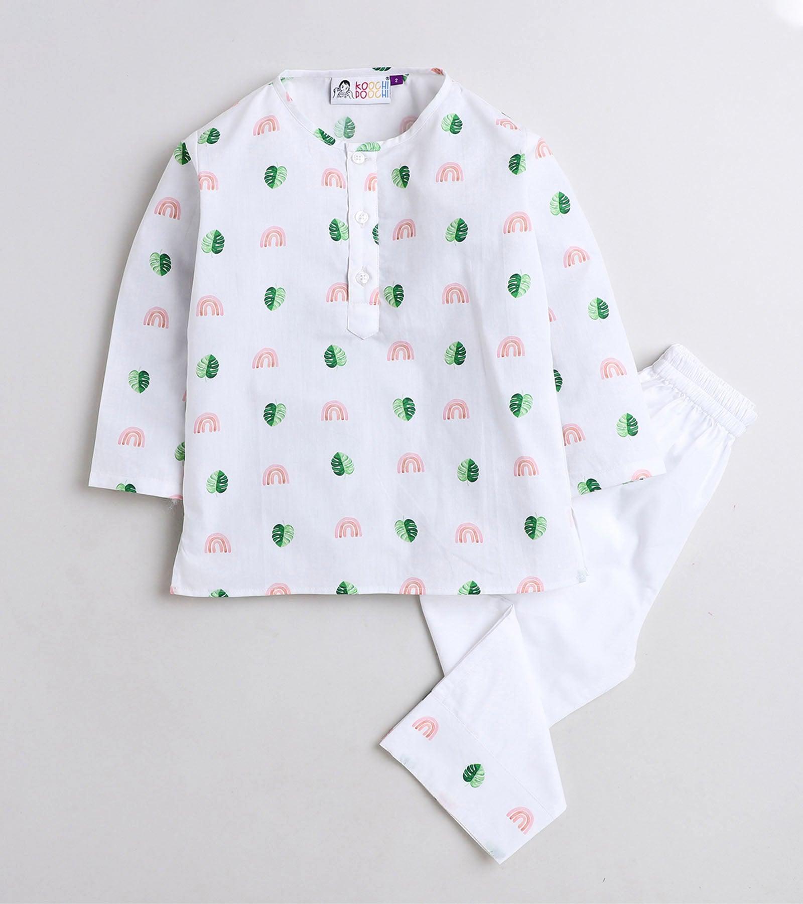 Monstera Printed Pyjama Kurta Set