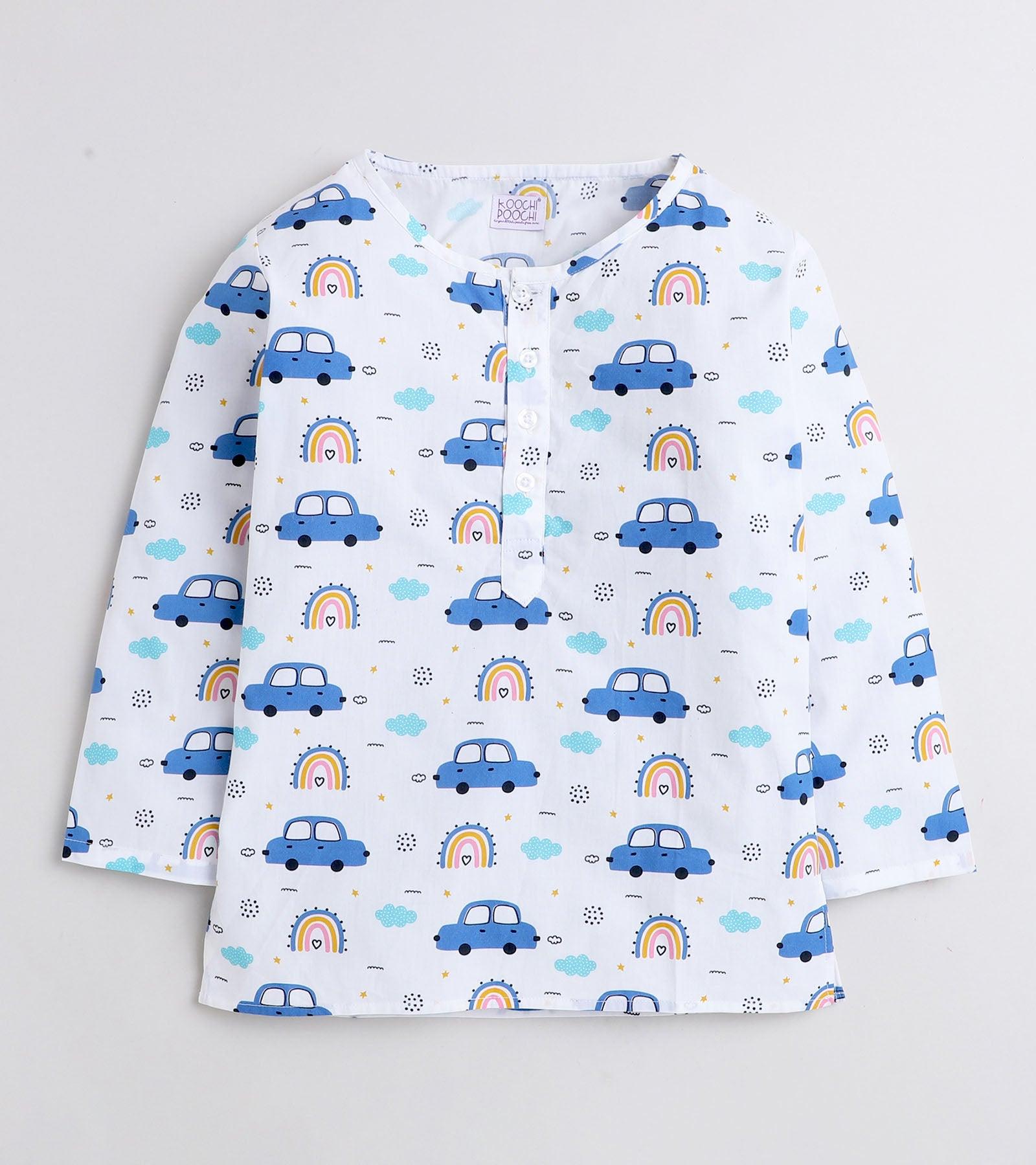 Mini Car Printed Pyjama Kurta Set