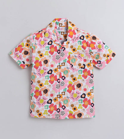 Max Flower Digital printed Shirt with White solid Shorts