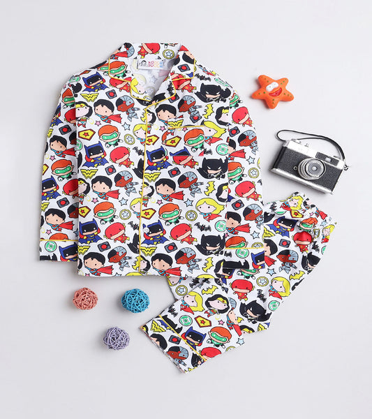 Mini Superhero Printed Night Suit Set