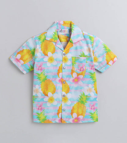 Pine Hawain Digital printed Shirt with Yellow solid Shorts