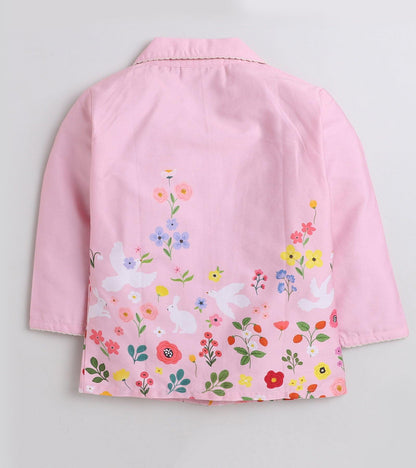 Pink Floral Printed Girls Nightsuit Set - koochi Poochi