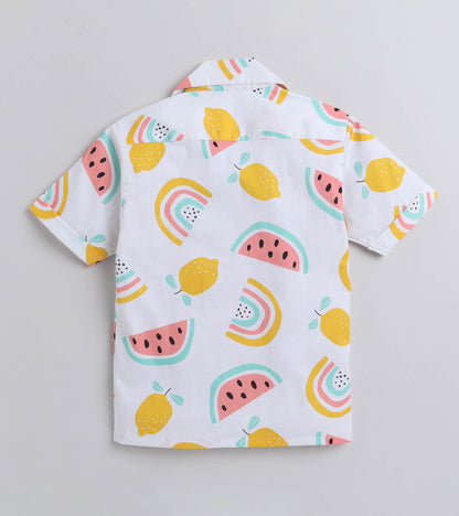 Rainbow Digital printed Shirt with White solid Shorts