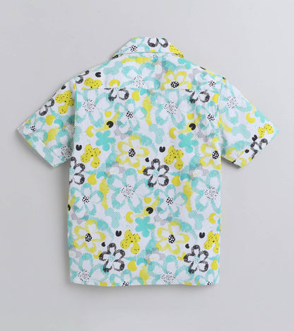 Reverse Flower Digital printed Shirt with White solid Shorts