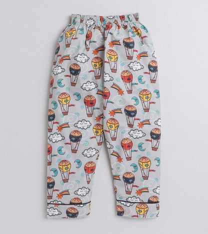 Sky Balloon Grey Printed Nightsuit Set for Girls