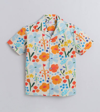Spring Spell Digital printed Shirt with Blue solid Shorts