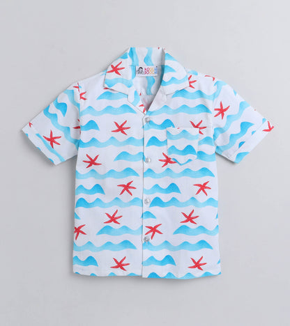 Starfish Digital printed Shirt with Blue solid Shorts