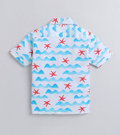 Starfish Digital printed Shirt with Blue solid Shorts