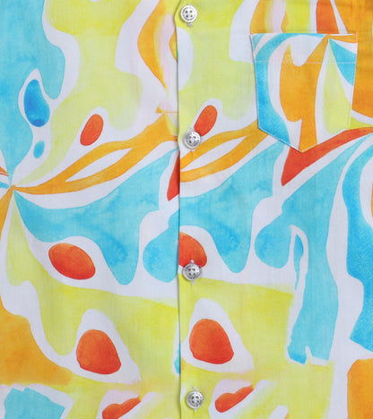 Water colour Digital printed Shirt with Blue solid Shorts