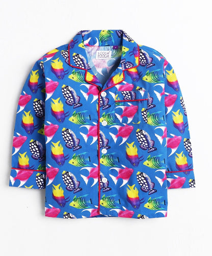 Blue Marine Printed Night Suit Set