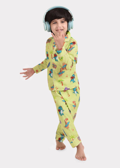 Dino On Beach Printed Night Suit Set