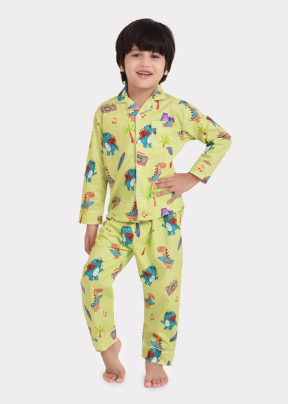 Dino On Beach Printed Night Suit Set