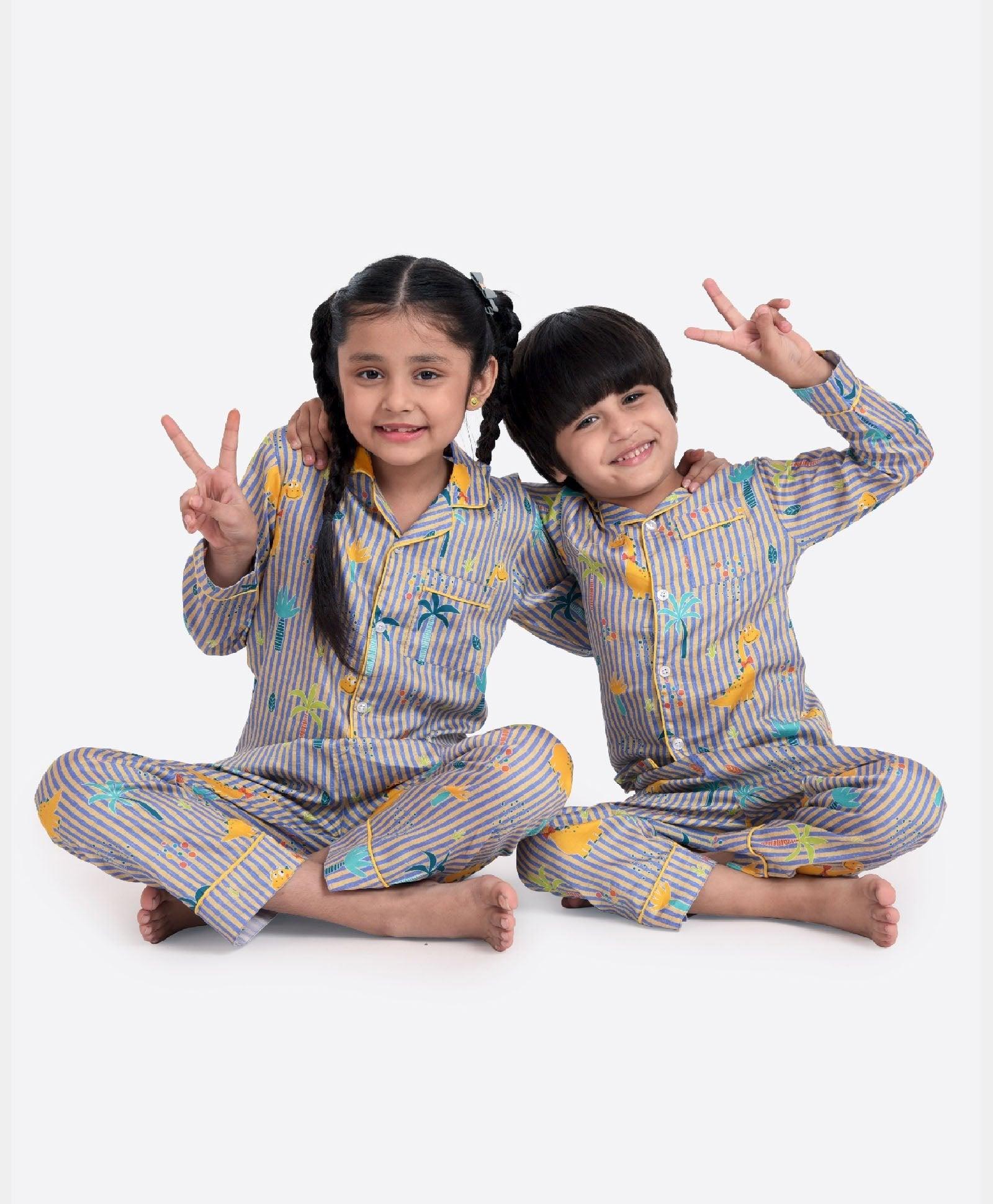 Dino Stripe Printed Night Suit Set