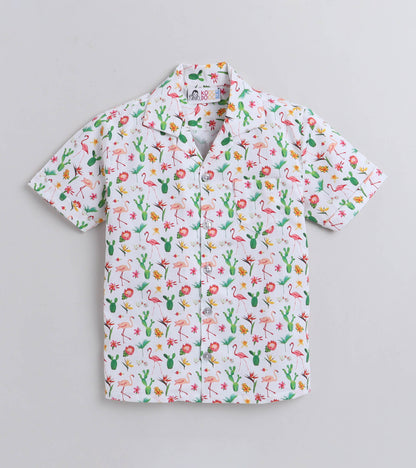 Flamingo Digital printed Shirt with White solid shorts