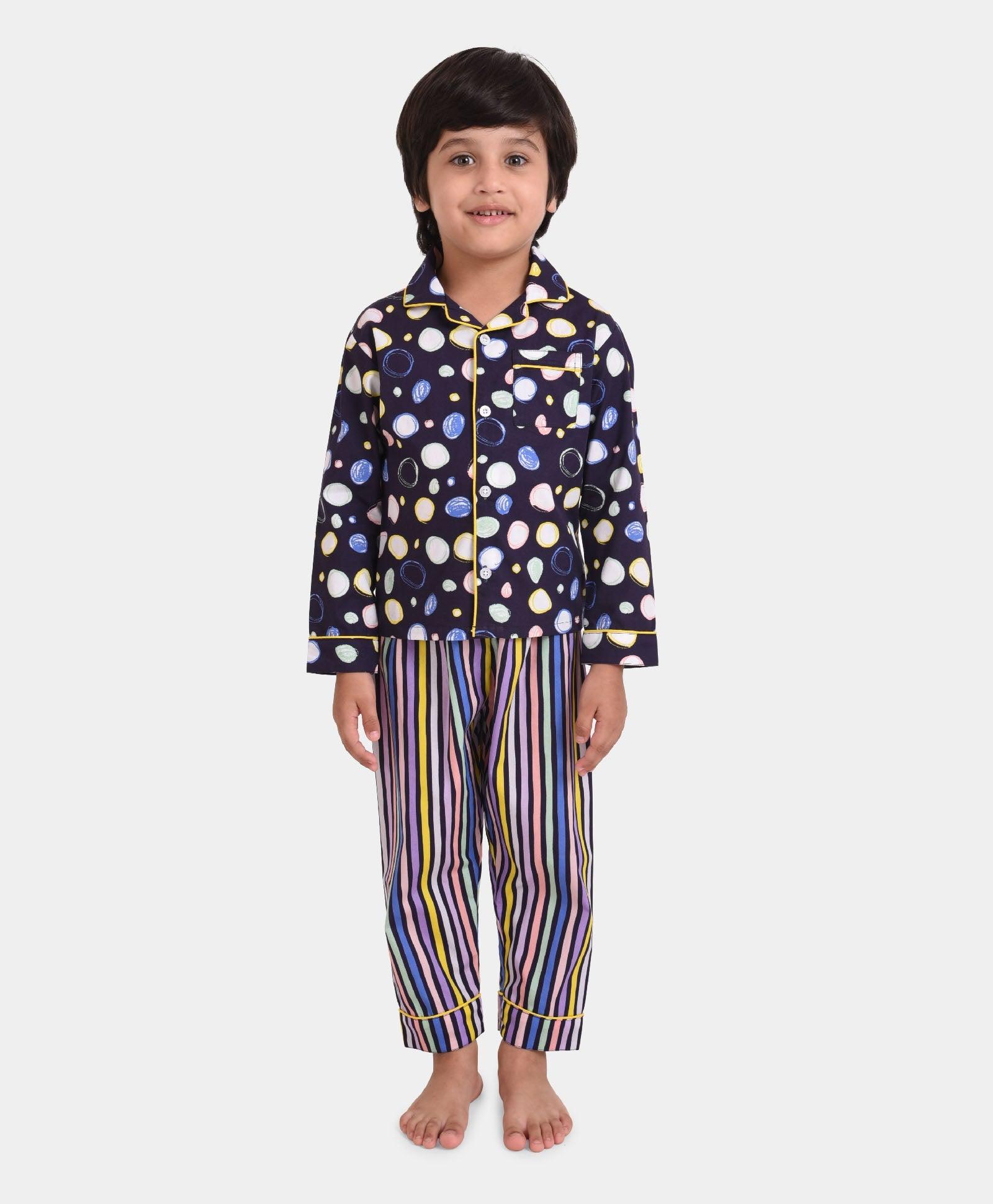 Polka Stripe Printed Nightsuit Set