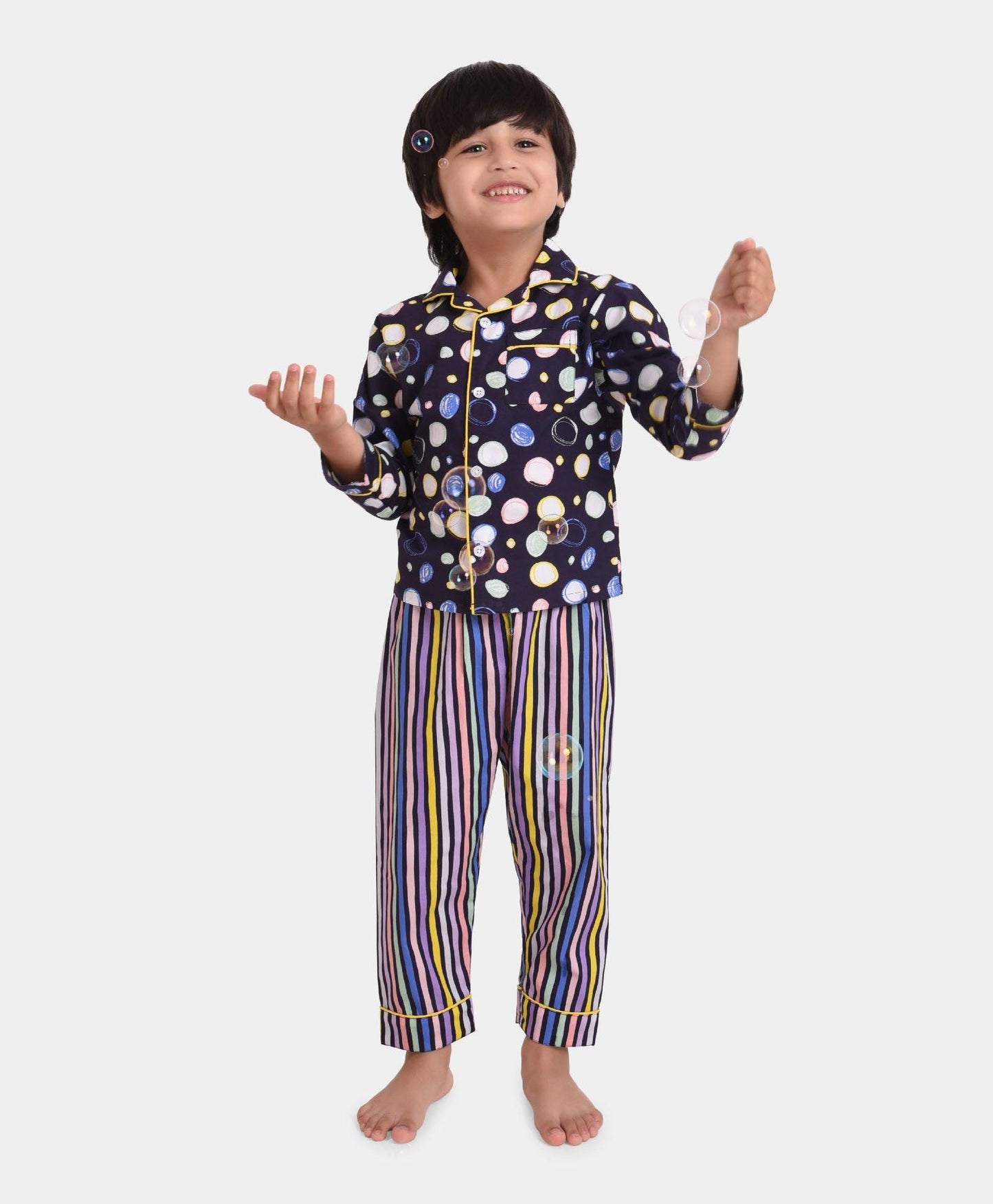 Polka Stripe Printed Nightsuit Set