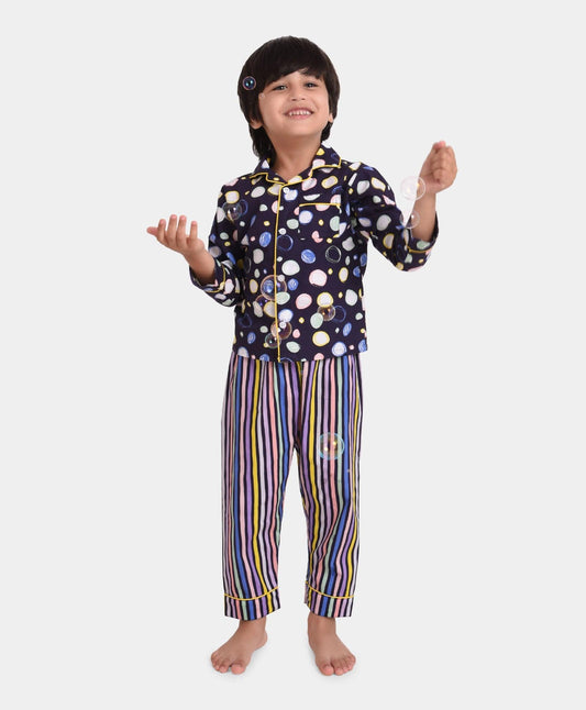 Polka Stripe Printed Nightsuit Set