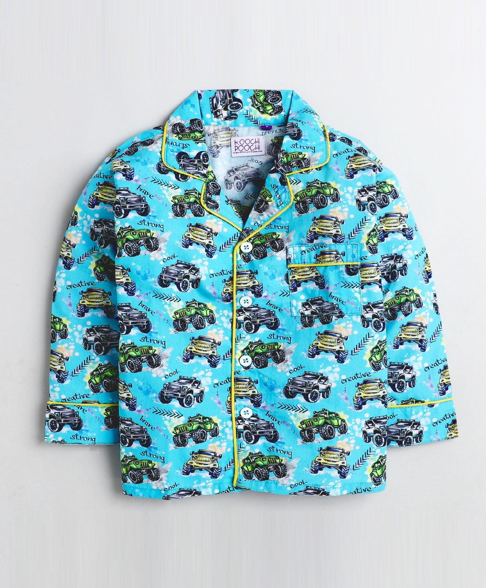 Thundering Cars Printed Night Suit Set